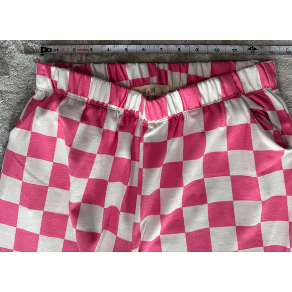Boutique Pink White Checker Checkmate Terry Wide Leg Pants Womens Medium - Picture 3 of 5